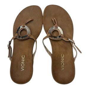 Vionic Brown Park Orchid Toepost Wedge Slip On Sandals 7.5